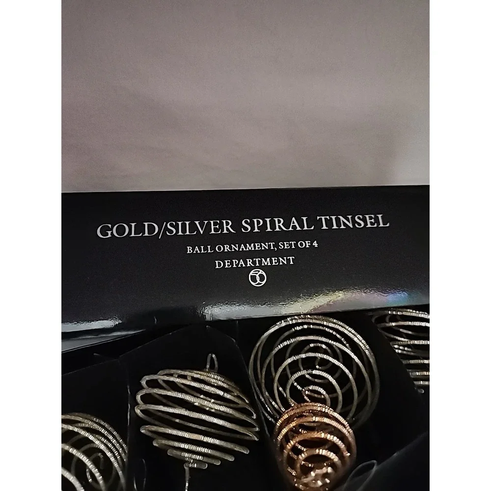 Department 56 Gold/Silver Spiral Tinsel  Ornament Set Of 4 In Original Box